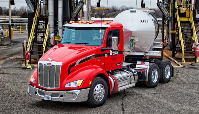 Wayne Transports trucking company tractor trailer receives and ships hot oil asphalt products in Centralia